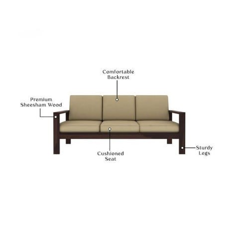 ONIJA  Sofa 3 Seater for Livingroom - Sheesham Wood Sofa Set for Home Furniture - Three Seater Couch for Bedroom Office Sofa Set (Walnut Finish)