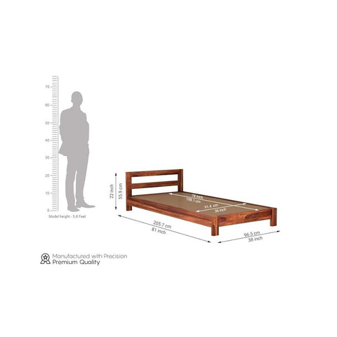 ONIJA Solid Sheesham Wood Wooden Single Size Bed for Bedroom