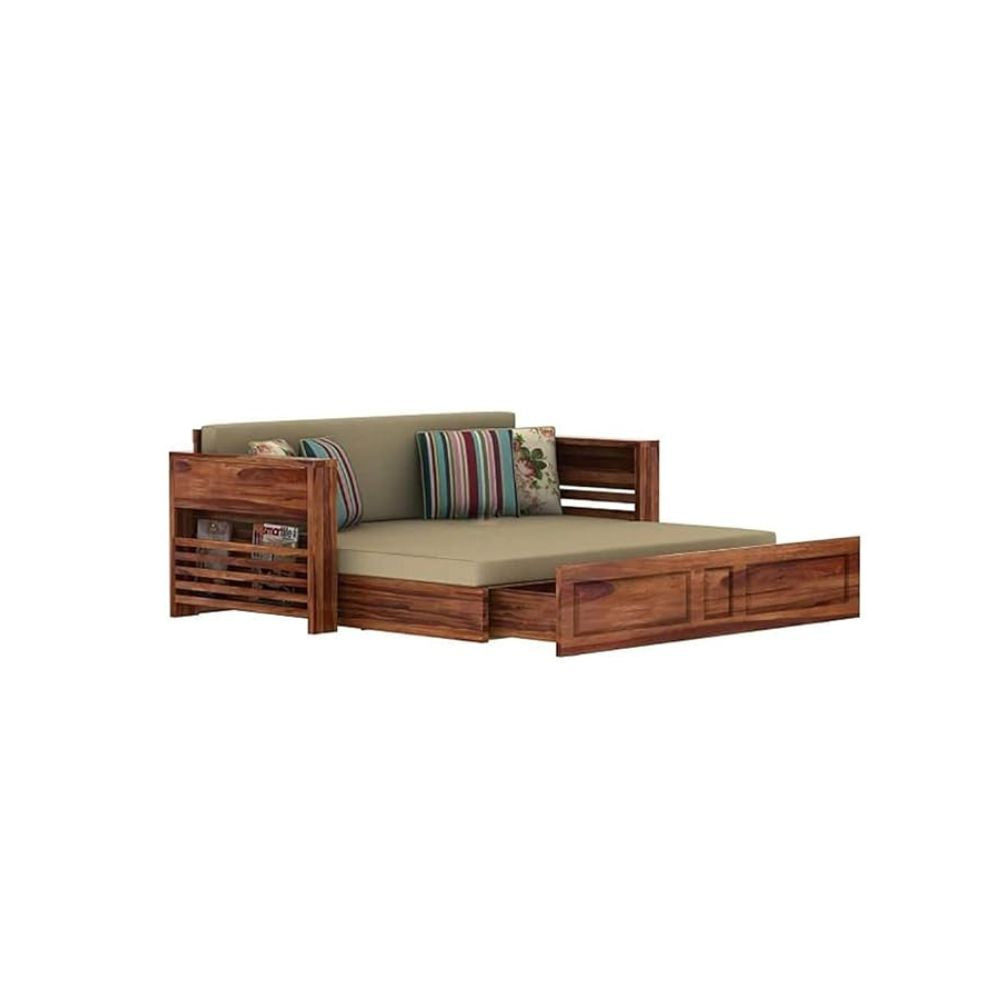 ONIJA Solid Wood Foster 3 Seater Sofa Cum Bed for Living Room | Three Seater Queen Size Sofa Bed for Home | Sofa Com Bed | Sheesham Wood Teak Brown Finish