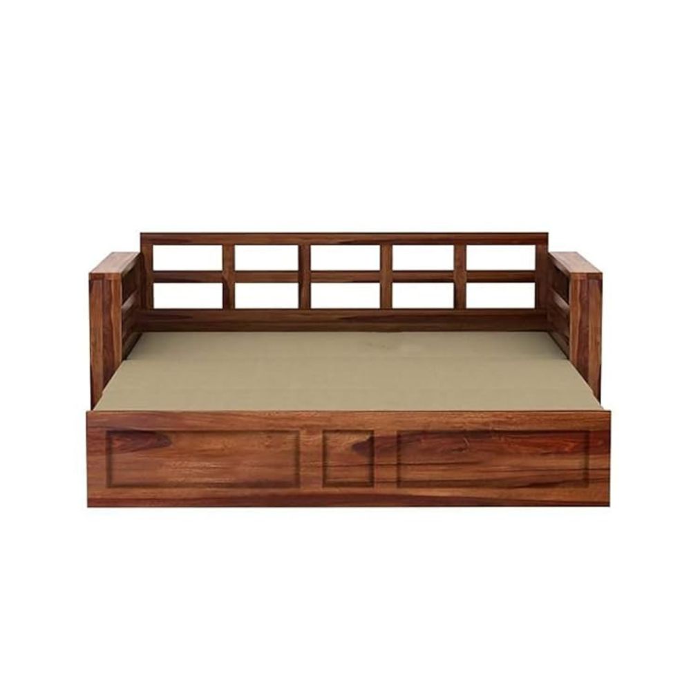 ONIJA Solid Wood Foster 3 Seater Sofa Cum Bed for Living Room | Three Seater Queen Size Sofa Bed for Home | Sofa Com Bed | Sheesham Wood Teak Brown Finish
