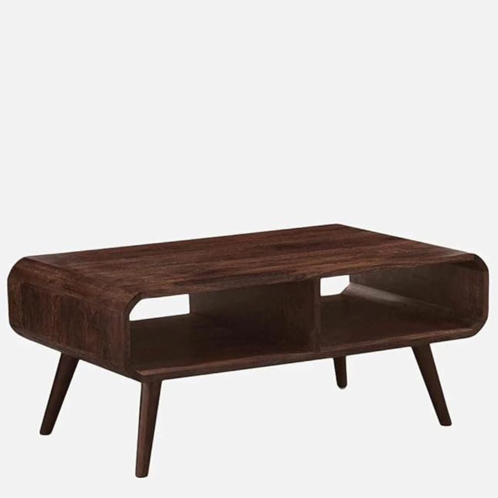 ONIJA  Centre Table - Designer Curvy Edges Coffee Table - Pure Sheesham Wood, Dark Walnut Finish - Ideal Tea Table for Living Rooms