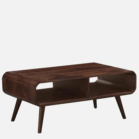 ONIJA  Centre Table - Designer Curvy Edges Coffee Table - Pure Sheesham Wood, Dark Walnut Finish - Ideal Tea Table for Living Rooms
