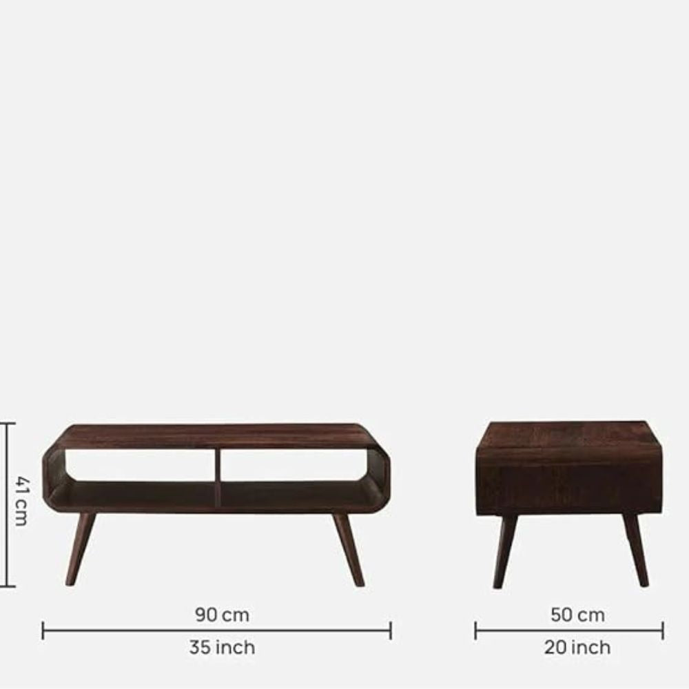 ONIJA  Centre Table - Designer Curvy Edges Coffee Table - Pure Sheesham Wood, Dark Walnut Finish - Ideal Tea Table for Living Rooms