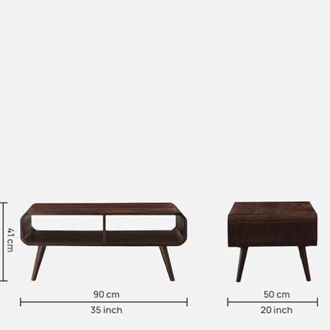 ONIJA  Centre Table - Designer Curvy Edges Coffee Table - Pure Sheesham Wood, Dark Walnut Finish - Ideal Tea Table for Living Rooms