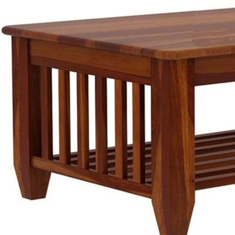 ONIJA  Wooden Center Coffee Table with Storage | Solid Sheesham Wood Centre Table for Living Room, Drawing Room & Office - HONEY FINISH