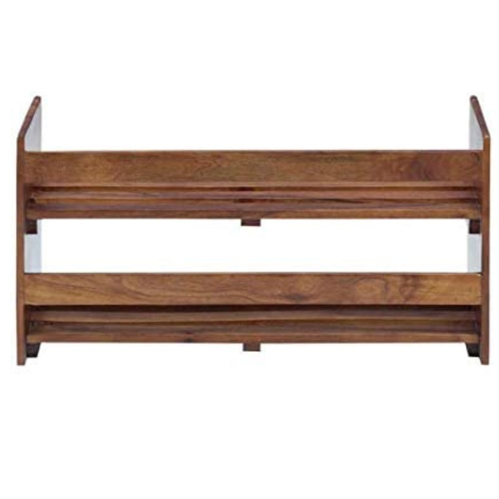 ONIJA Solid Wood | 0pen Shoe Rack | Compact Shoe Rack | Teak Finish (H 15 x L 30 x D 13.6 inch)