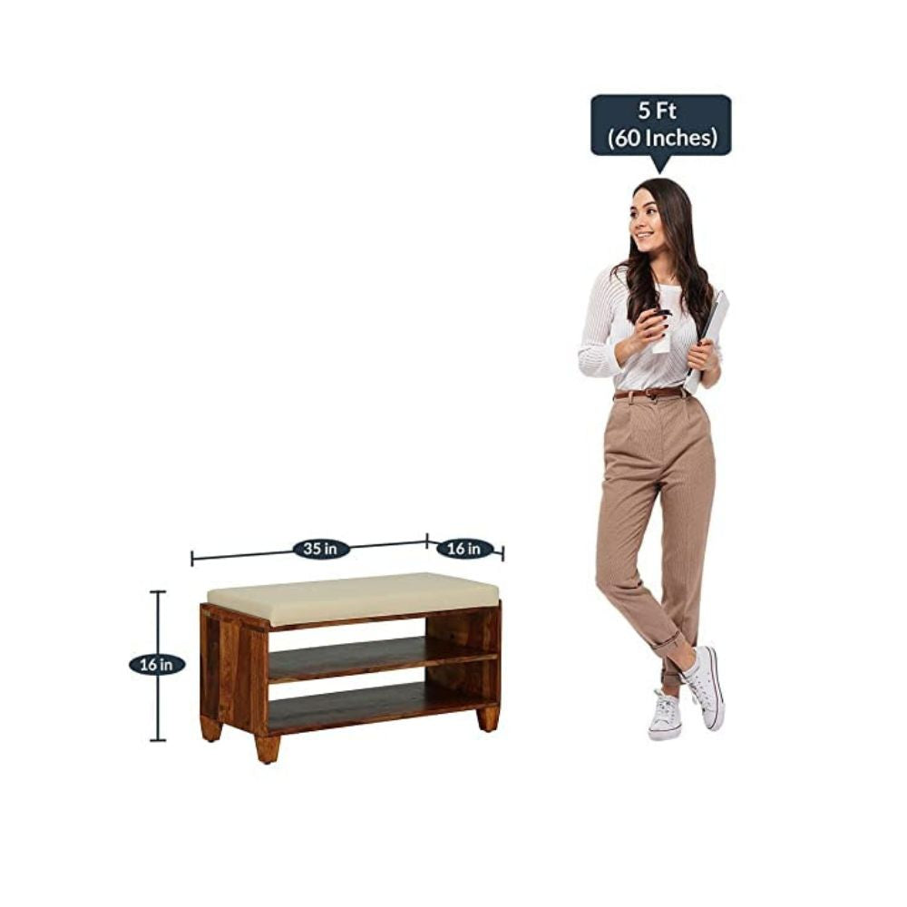 ONIJA 2 Tier Shoe Rack Organizer Wooden | Sheesham Wood Shoe Rack with Seat | Shoe Rack for Home | Hall Office (Solid Sheesham Wood | 1 Piece - Wooden Finish
