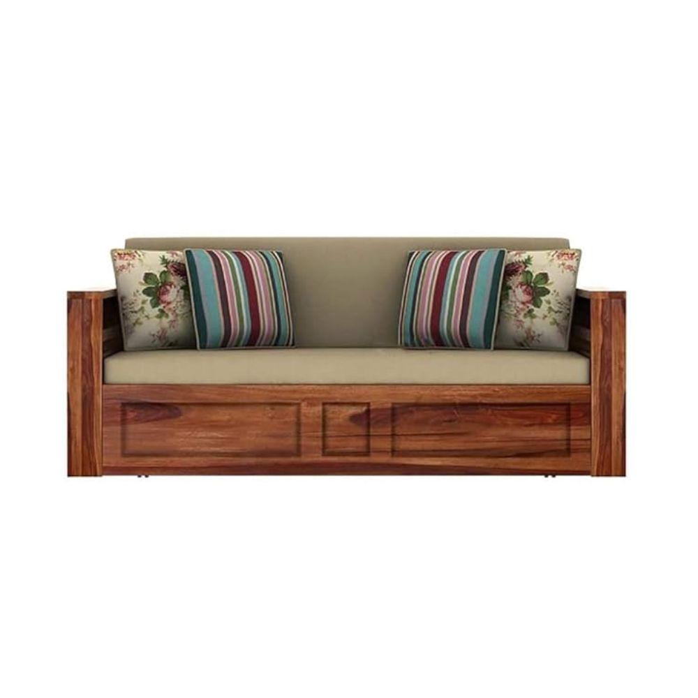 ONIJA Solid Wood Foster 3 Seater Sofa Cum Bed for Living Room | Three Seater Queen Size Sofa Bed for Home | Sofa Com Bed | Sheesham Wood Teak Brown Finish