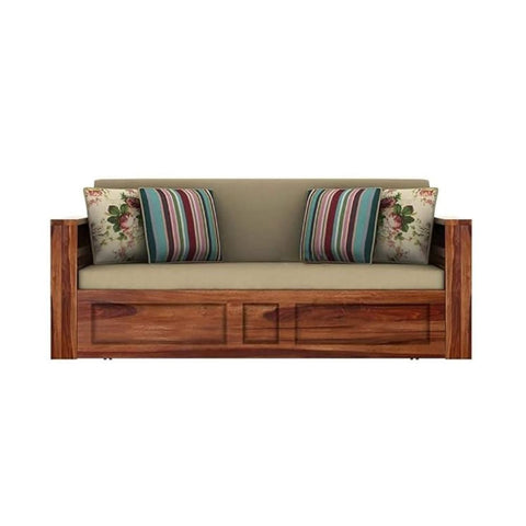ONIJA Solid Wood Foster 3 Seater Sofa Cum Bed for Living Room | Three Seater Queen Size Sofa Bed for Home | Sofa Com Bed | Sheesham Wood Teak Brown Finish