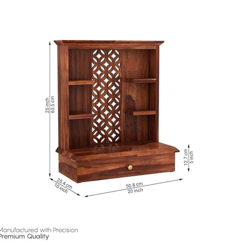 ONIJA Home Temple Wooden Puja Mandir Pooja Stand for Home and Office Wall Mandir for Home Temple for Home and Office (Natural)