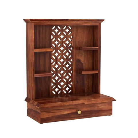 ONIJA Home Temple Wooden Puja Mandir Pooja Stand for Home and Office Wall Mandir for Home Temple for Home and Office (Natural)