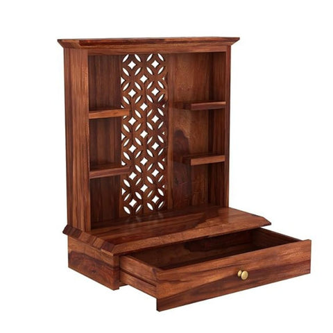 ONIJA Home Temple Wooden Puja Mandir Pooja Stand for Home and Office Wall Mandir for Home Temple for Home and Office (Natural)