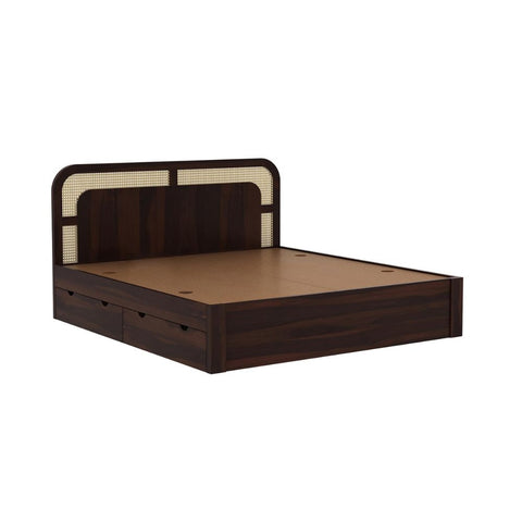ONIJA Solid Sheesham Wood King Size Bed with Drawer Storage Wooden Double Bed Palang Bed for Bedroom Living Room Furniture - WALNUT FINISH
