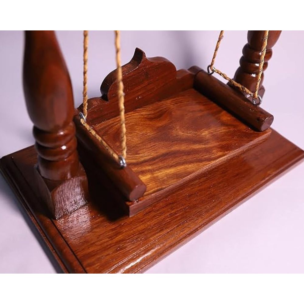 ONIJA Wooden Laddu Gopal Jhula | Shri Krishna Jhula | Wooden Kanhajj Jhula (Brown, 12X11X7), Seat Size :- (7"X5"), 17.8 Centimeters, 17.78 CM, 30.48 CM