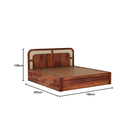 ONIJA Solid Sheesham Wood King Size Bed with Drawer Storage Wooden Double Bed Palang Bed for Bedroom Living Room Furniture - HONEY FINISH