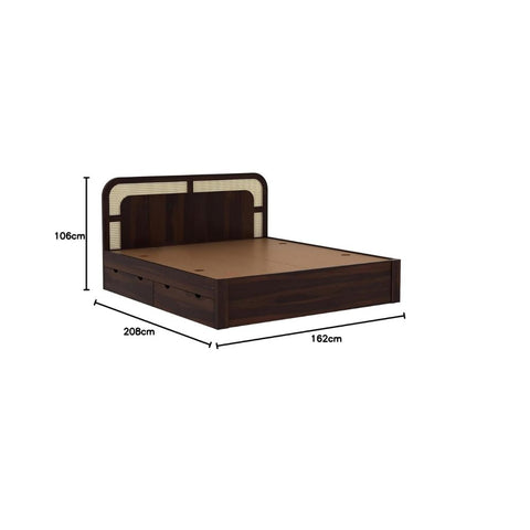 ONIJA Solid Sheesham Wood King Size Bed with Drawer Storage Wooden Double Bed Palang Bed for Bedroom Living Room Furniture - WALNUT FINISH