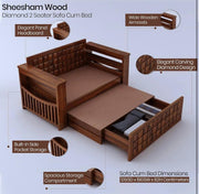 onija Sheesham Wood Oslo 2 Seater Diamond Sofa cum bed