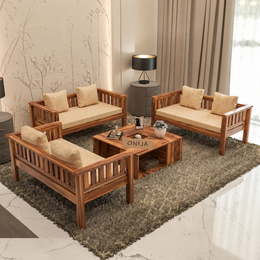 ONIJA Wooden 6 Seater Sofa Set with Coffee Table Finish: Honey Type: 2+2+2,