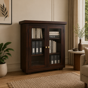 ONIJA Sheesham Wood Bookcase Cabinet with Glass Doors