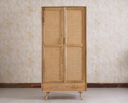 Boston Solid Wood Rattan Cane Wardrobe - Natural Finish