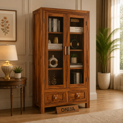 ONIJA Sheesham Wood Book Cabinet with Acrylic Glass Doors