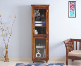 ONIJA Glass Doors Book Case Teak Finish