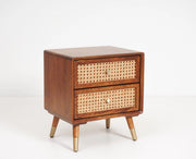 ONIJA  Solid Wood Rattan Cane Two Drawer Bedside Table