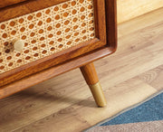 ONIJA  Solid Wood Rattan Cane Two Drawer Bedside Table