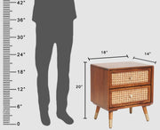 ONIJA  Solid Wood Rattan Cane Two Drawer Bedside Table