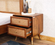 ONIJA  Solid Wood Rattan Cane Two Drawer Bedside Table