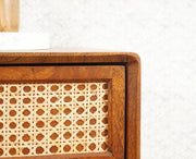 ONIJA  Solid Wood Rattan Cane Two Drawer Bedside Table