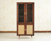 ONIJA  Boston Solid Wood Four Door Crockery Unit Kitchen Cabinet  Walnut Finish