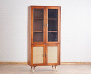 ONIJA Solid Wood Four Door Crockery Unit Kitchen Cabinet - Brown Finish