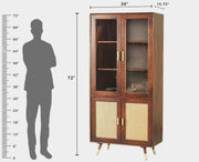 ONIJA  Boston Solid Wood Four Door Crockery Unit Kitchen Cabinet  Walnut Finish