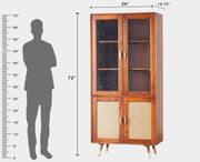 ONIJA Solid Wood Four Door Crockery Unit Kitchen Cabinet - Brown Finish