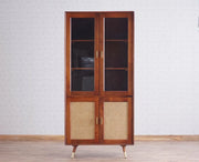 ONIJA Solid Wood Four Door Crockery Unit Kitchen Cabinet - Brown Finish