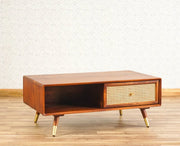 ONIJA Boston Solid Wood Rattan Cane One Drawer Coffee Table