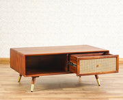 ONIJA Boston Solid Wood Rattan Cane One Drawer Coffee Table