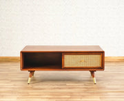 ONIJA Boston Solid Wood Rattan Cane One Drawer Coffee Table