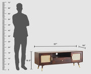 ONIJA Boston Solid Wood Rattan Cane Tv Cabinet  Walnut Finish
