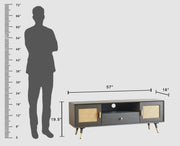 ONIJA Boston Solid Wood Rattan Cane Tv Cabinet - Slate Grey