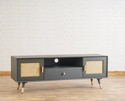 ONIJA Boston Solid Wood Rattan Cane Tv Cabinet - Slate Grey