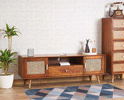 onija Boston Solid Wood Rattan Cane Tv Cabinet - Brown Finish