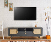 ONIJA Boston Solid Wood Rattan Cane Tv Cabinet - Slate Grey