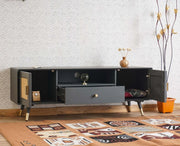 ONIJA Boston Solid Wood Rattan Cane Tv Cabinet - Slate Grey