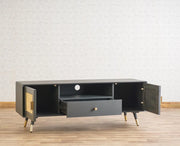 ONIJA Boston Solid Wood Rattan Cane Tv Cabinet - Slate Grey