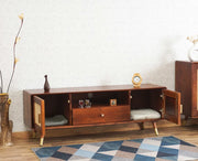 onija Boston Solid Wood Rattan Cane Tv Cabinet - Brown Finish