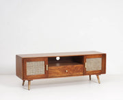 onija Boston Solid Wood Rattan Cane Tv Cabinet - Brown Finish