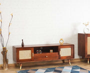 onija Boston Solid Wood Rattan Cane Tv Cabinet - Brown Finish