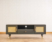 ONIJA Boston Solid Wood Rattan Cane Tv Cabinet - Slate Grey